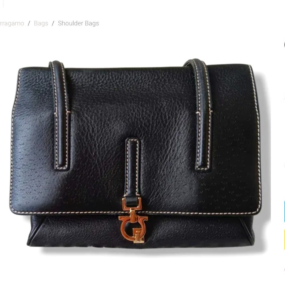 Salvatore Ferragamo Gancini Leather Shoulder Bag Vintage